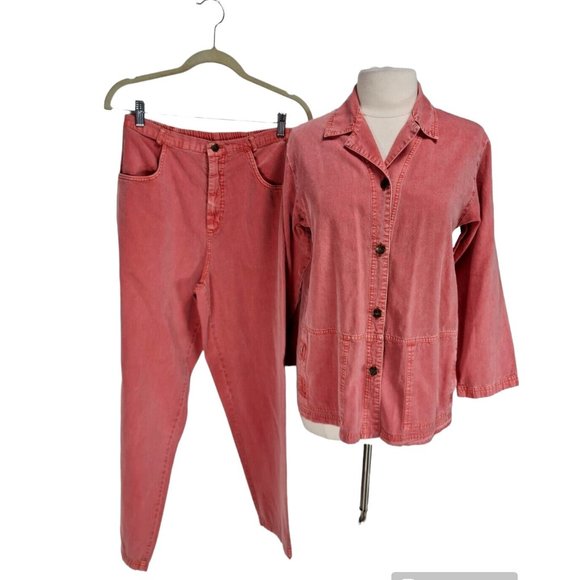NANNETTE KELLER Womens 2 Piecs Chambray Pant Set Top Size M Pant Size S Pink E7P - Picture 1 of 12
